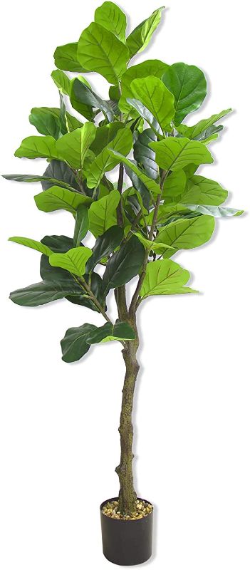 Photo 1 of  6FT Faux Fiddle Leaf Fig Tree, Artificial Plants for Home Decor Indoor, Lifelike Evergreen Fake Artificial Ficus Tree Perfect Match for Home Office, Indoor and Outdoor Housewarming Decoration.
