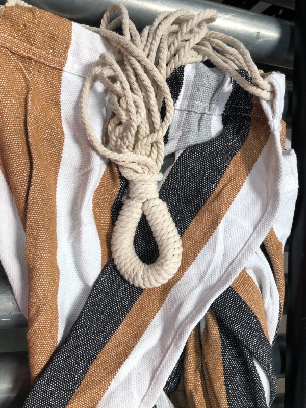 Photo 3 of **DAMAGED** MISSING PARTS** Northlight 32816501 Striped Woven Cotton Double Brazilian Hammock Neutral, Brown
