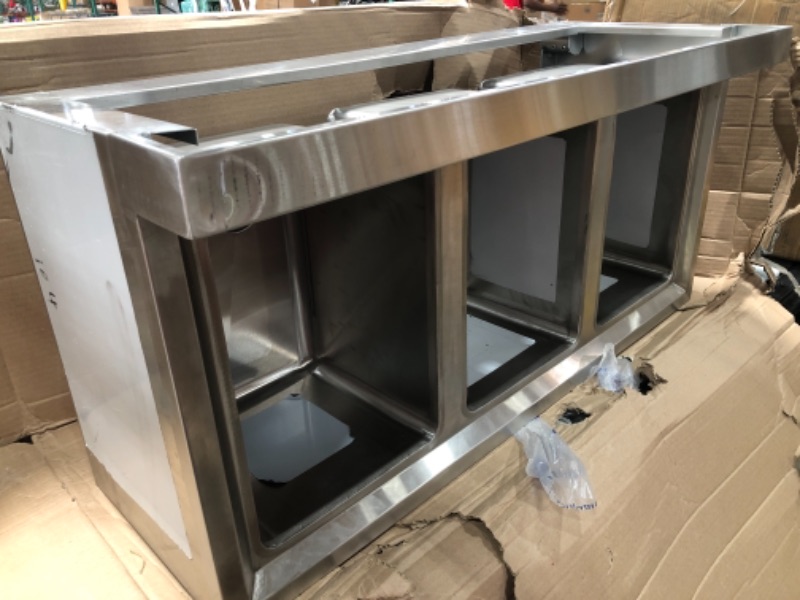 Photo 1 of **MINOR DAMAGE** 3-Compartment 37" x 19" Stainless Steel Kitchen Drop-In Sink 10" x 14" x 10" stainless steel 3 compartment drop-in sink!
