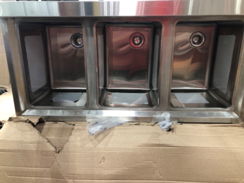 Photo 1 of **MINOR DAMAGE** 3-Compartment 37" x 19" Stainless Steel Kitchen Drop-In Sink 10" x 14" x 10" stainless steel 3 compartment drop-in sink!

