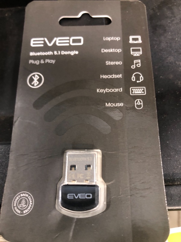 Photo 2 of EVEO Bluetooth Adapter for PC 5.1 - Bluetooth Dongle 5.1 Adapter for Windows 10 Only (Plug and Play) for Desktop, Laptop, Printers, Keyboard, Mouse, Headsets, Speakers - USB Bluetooth 5.1 Dongle
