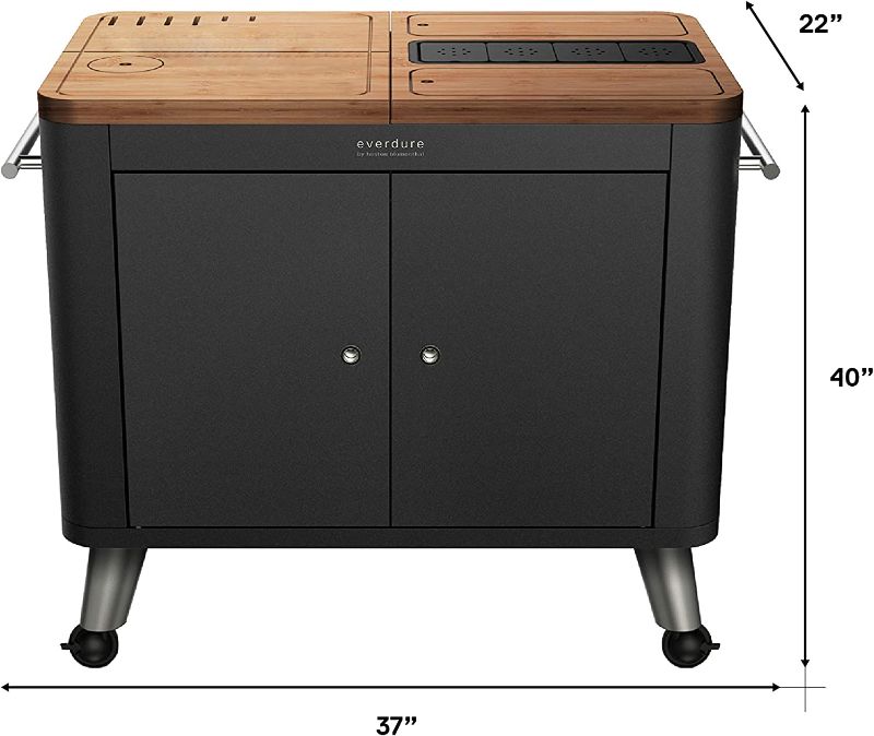 Photo 1 of ***MISSING PARTS**DAMAGED* Everdure Mobile Prep Kitchen, 40-Inch Indoor/Outdoor Kitchen Island, Rolling Cart with Lockable Wheels, Equipped with Built-in Cutting Board and Serving Trays, Graphite
