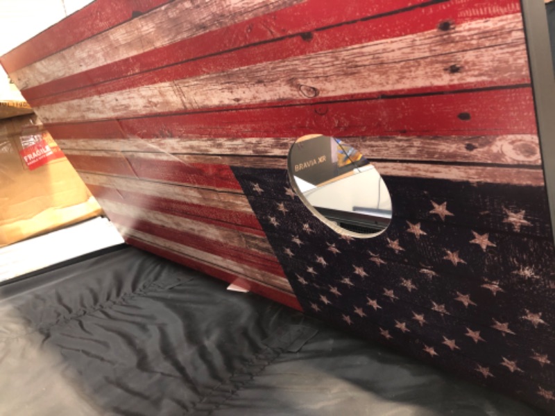Photo 6 of **DAMAGED** GoSports American Flag Cornhole Set with Wood Plank Design - Includes Two 3' x 2' Boards, 8 Bean Bags, Carrying Case and Game Rules

