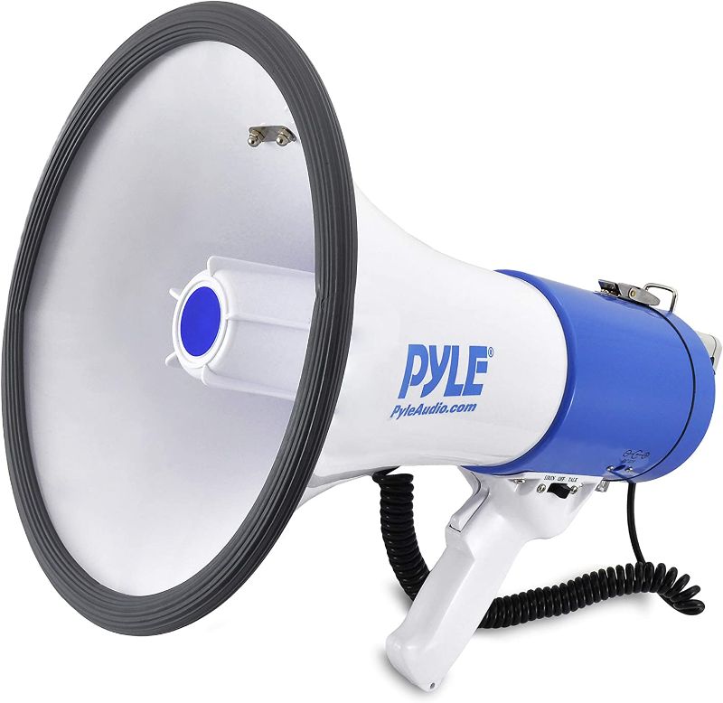 Photo 1 of **DAMAGED* MISISNG CHARGER*   Portable Megaphone Speaker PA Bullhorn - Built-in Siren, 50W Adjustable Volume Control in 1200 Yard Range, Ideal for Any Outdoor Sports, Cheerleading Fans and Coaches or for Safety Drills - Pyle PMP50
