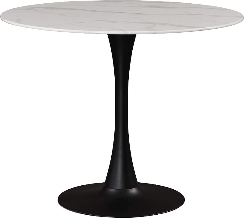 Photo 1 of ***STAND ONLY MISSING TABLE TOP** Meridian Furniture 973-T Collection Modern | Contemporary Round Faux Marble Top Dining Table, 36" Wide, Matte Black Metal Base
