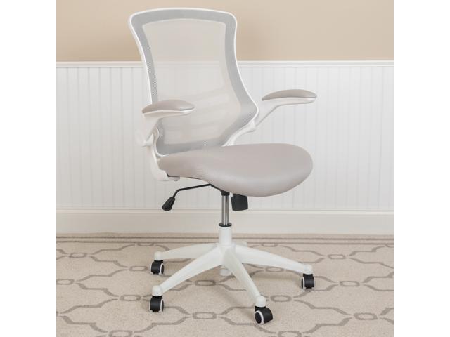 Photo 1 of Flash Furniture Mesh Mid-Back Swivel Task Chair with Flip-up Arms, Light Gray/White
