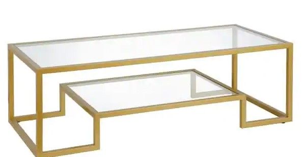 Photo 1 of Athena 54 in. Brass Rectangle Glass Coffee Table
