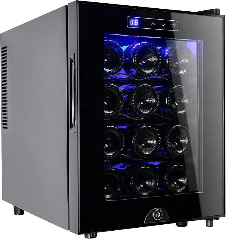 Photo 1 of 12 Bottle Wine Cooler Refrigerator,Wine Fridge Freestanding with Lock & Digital Temperature Control Fridge Glass Door,Mini Wine Cabinet for Red, White, Champagne or Sparkling
