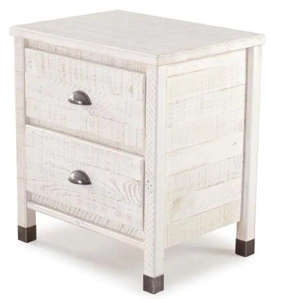 Photo 1 of Baja 2-Drawer Shabby White Nightstand
