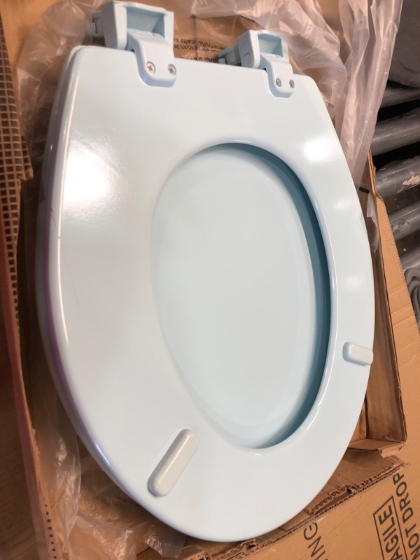 Photo 3 of Bemis 500EC 464 Toilet Seat with Easy Clean & Change Hinges, ROUND, Durable Enameled Wood, Dresden Blue
