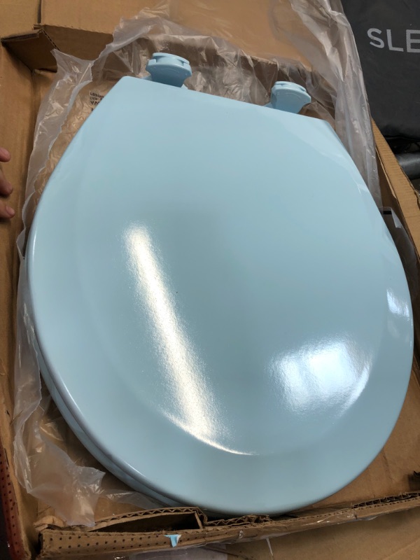 Photo 4 of Bemis 500EC 464 Toilet Seat with Easy Clean & Change Hinges, ROUND, Durable Enameled Wood, Dresden Blue
