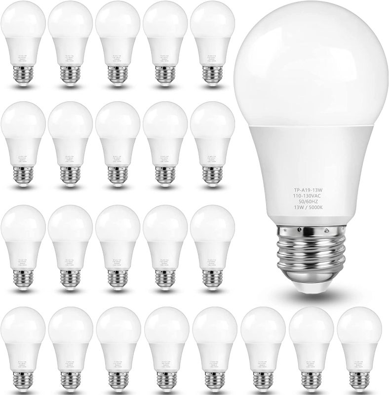 Photo 1 of 24 Pack A19 LED Light Bulbs, 100-125 Watt Equivalent, 1500 Lumens, 5000K Daylight, E26 Standard Base, Non-Dimmable, 13W LED Bulbs for Bedroom Living Room Home and Office Lighting
