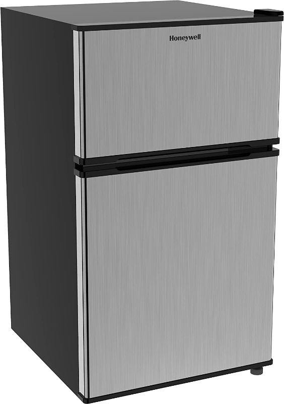 Photo 1 of 3.1 Cu Ft Mini Fridge with Freezer, Double Door, Low noise, Compact Refrigerator for, Office, Dorm Adjustable Temperature, Stainless Steel
