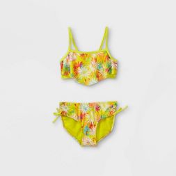 Photo 1 of Girls' Daisies Print Flounce 2pc Bikini Set - Cat & Jack™ Neon Yellow


