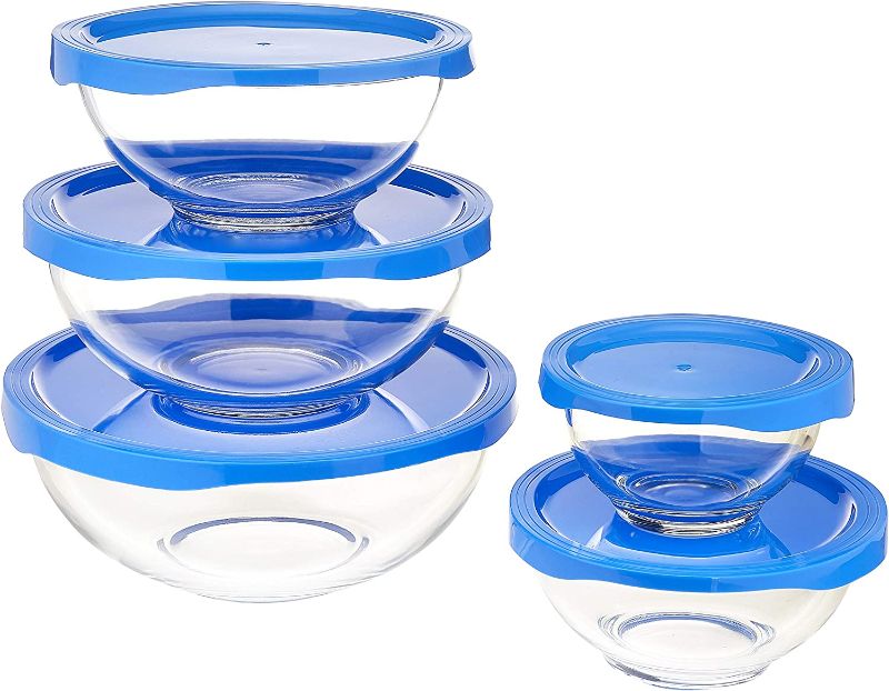 Photo 1 of Amazon Basics 10-Piece Glass Mixing Bowl Set, 5 Bowls and 5 BPA-Free Lids
