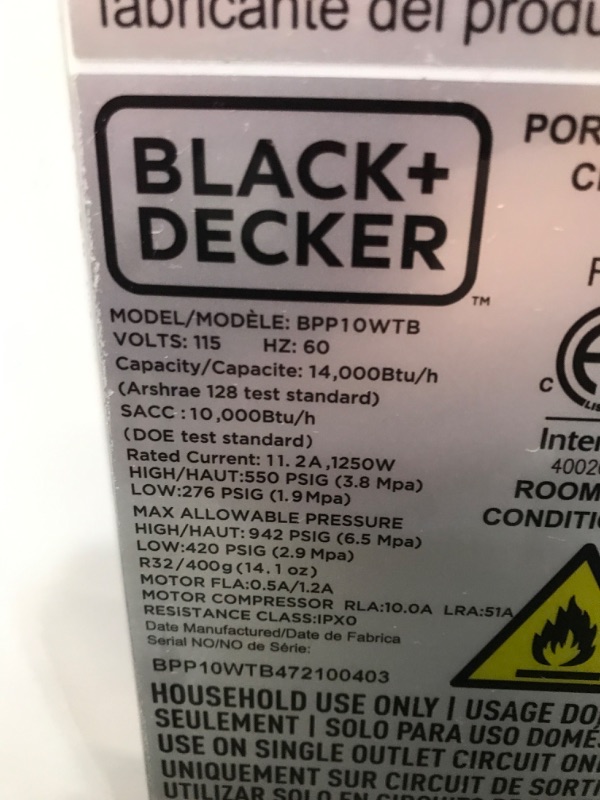 Photo 7 of BLACK+DECKER 14,000 BTU Portable Air Conditioner with Remote Control, White