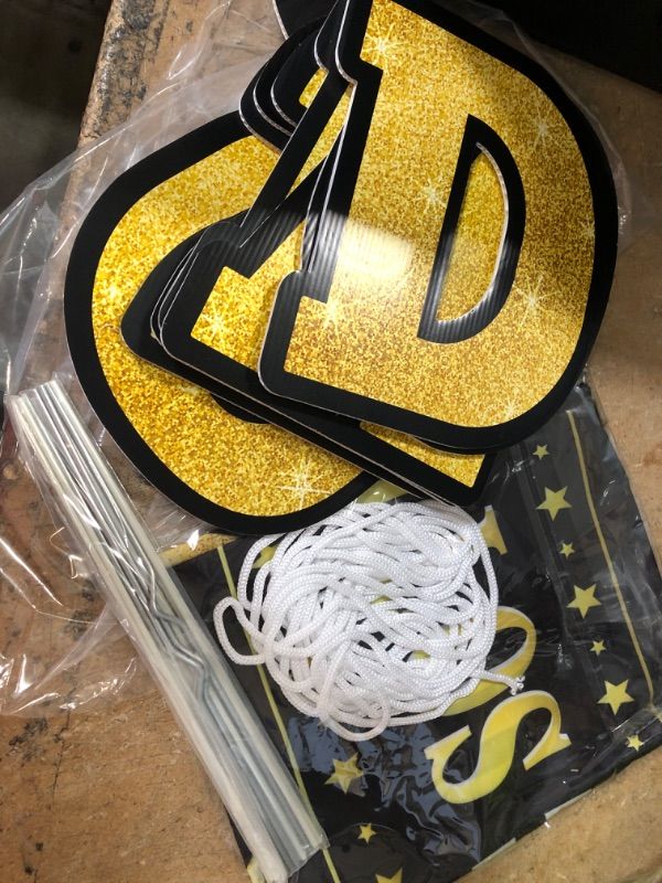 Photo 2 of 2 item bundle 
Honkdecor Graduation Yard Signs Set - WE are SO Proud of You Banner and 2022 Grad Signs, Gold Black Decorations Party Supplies Waterproof for Indoor/Outdoor Lawn Decor Black&Gold (x2) 