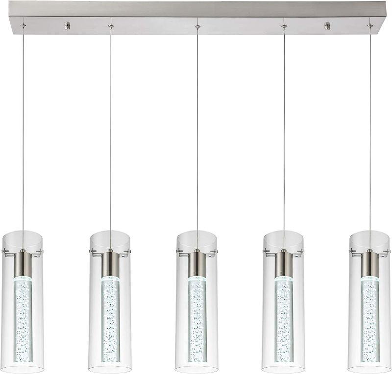 Photo 1 of ***DAMAGED*** 
votag Modern Pendant Lighting Satin Nickel 5-Light pendant lighting for kitchen island with Dimmable LED Bulbs, Premium Bubble light for Kitchen, Dining Room, Living Room, and Restaurant (6000K White)
