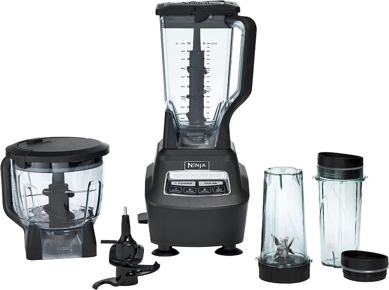 Photo 1 of 
opened to verify parts!
Ninja BL770 Mega Kitchen System, 1500W, 4 Functions for Smoothies, Processing, Dough, Drinks & More, with 72-oz.* Blender Pitcher, 64-oz. Processor Bowl, (2) 16-oz. To-Go Cups & (2) Lids, Black
