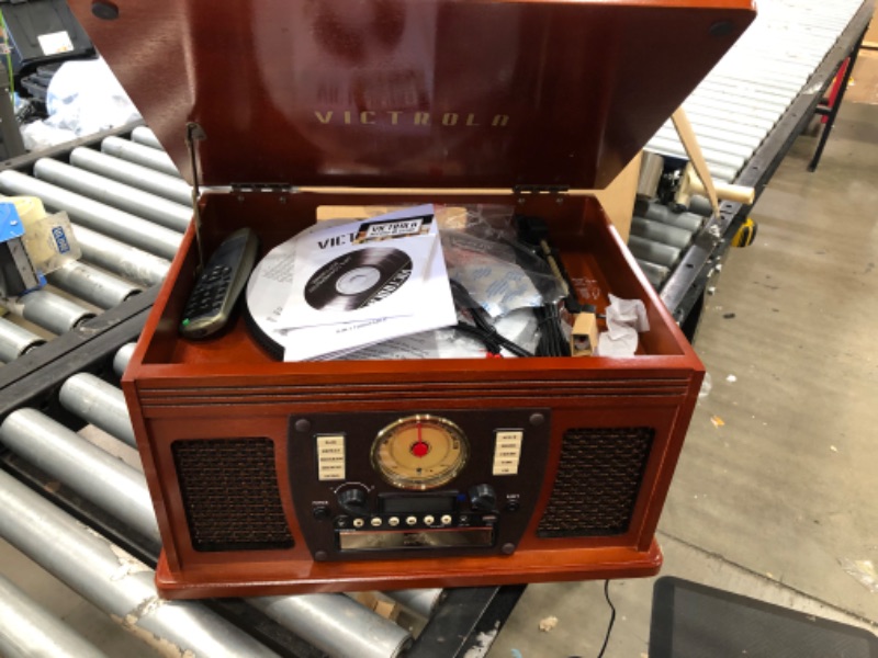 Photo 2 of **NON FUNCTIONING**Victrola 8-in-1 Bluetooth Record Player & Multimedia Center, Built-in Stereo Speakers - Turntable, Wireless Music Streaming, Real Wood | Mahogany
