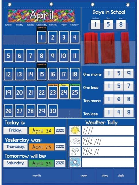 Photo 1 of Really Good Stuff All About Today Pocket Chart – 22” x 30” Daily Classroom Calendar, Interactive and Engaging Classroom Poster, for Classroom and Home Learning, Ideal for Children in Grades K-3