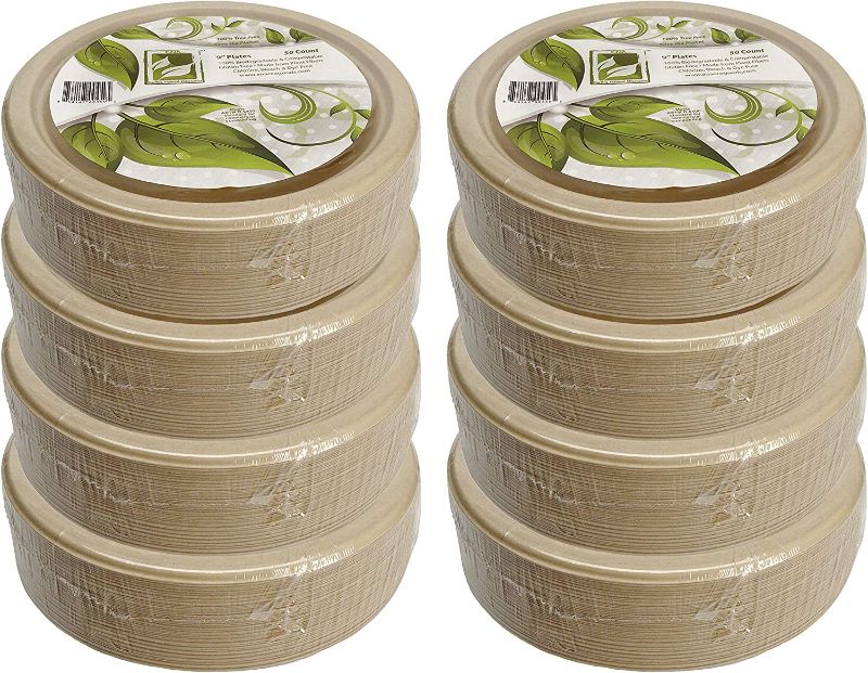 Photo 1 of 100% Compostable Disposable Paper Plates Bulk [9" 400 Pack],Bamboo Plates, Eco Friendly, Biodegradable, Sturdy Large Dinner Party Plates, Heavy-Duty, Unbleached by Earth's Natural Alternative
