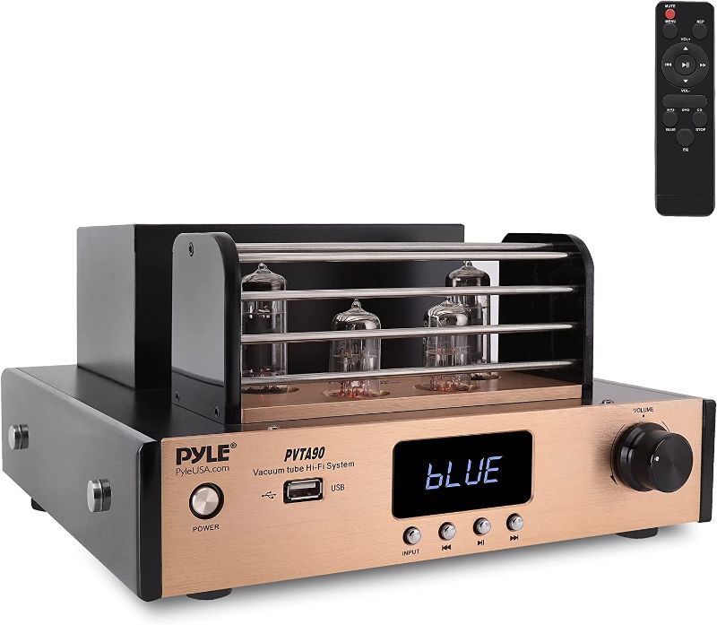 Photo 1 of Bluetooth Tube Amplifier Stereo Receiver - 1000W Home Audio Desktop Stereo Vacuum Hi-Fi Power Amplifier Receiver w/ 4 Vacuum Tubes, USB/CD/DVD Input, Optical/Coaxial, Subwoofer Output - Pyle PVTA90
