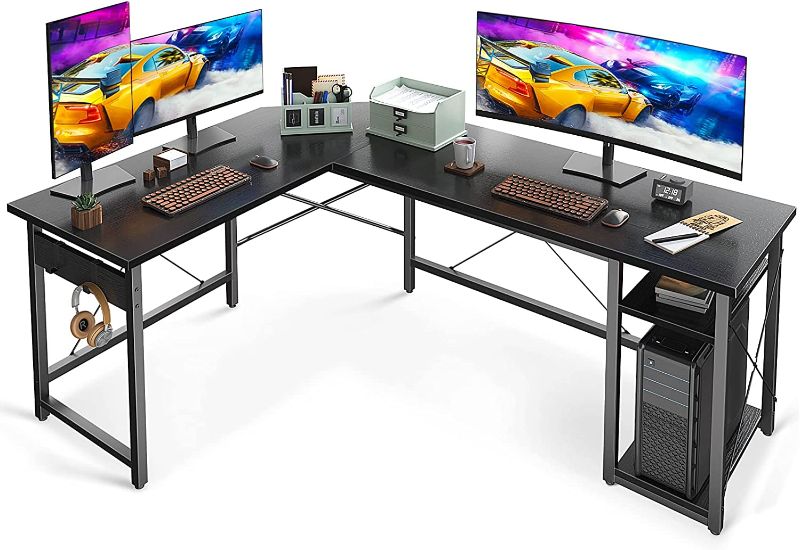 Photo 1 of Coleshome L Shaped Computer Desk with Storage Shelves Gaming L Desk Workstation for Home Office Wood & Metal, Black
