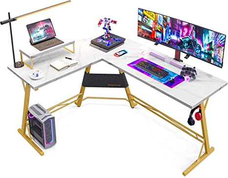 Photo 1 of Gaming Desk L Shaped Computer Desk, Corner Desk for Home Office with Monitor Stand 58", Laminated Marble