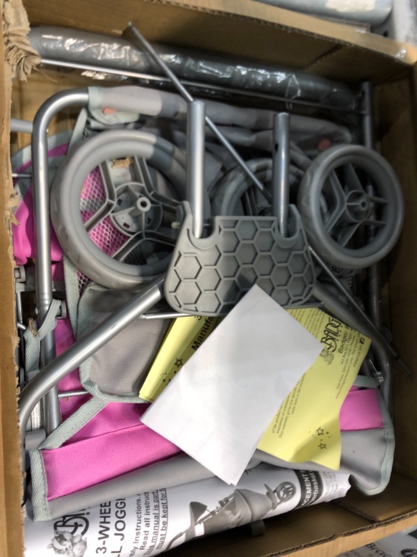 Photo 1 of Badger Basket Trek Double 3-Wheel Folding Twin Doll Jogging Stroller, Gray/Pink, 99002
