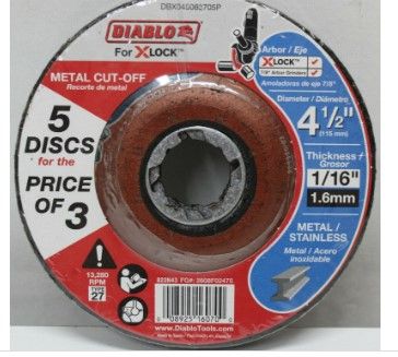 Photo 1 of 5 Pack 4-1/2" Type 27 Metal Cut-Off Discs for X-Lock & 7/8" Arbor Grinders
