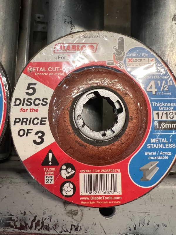 Photo 2 of 5 Pack 4-1/2" Type 27 Metal Cut-Off Discs for X-Lock & 7/8" Arbor Grinders
