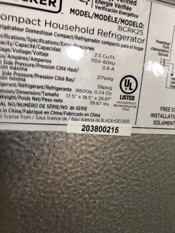 Photo 2 of ***PARTS ONLY*** 2.5 cu. ft. Mini Fridge in Black
