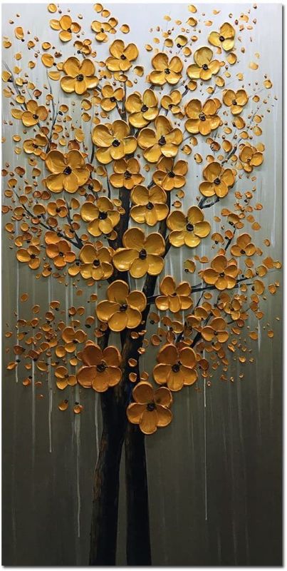 Photo 1 of  24x36inch Oil Painting Orange Tree 3D Hand-Painted On Canvas Abstract Artwork Flower Garden Art Wood Inside Framed Hanging Wall Decoration

