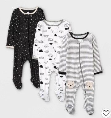 Photo 1 of Baby 3pk Zip-Up Sleep N' Play - Cloud Island™ Black/White // size 3-6months

