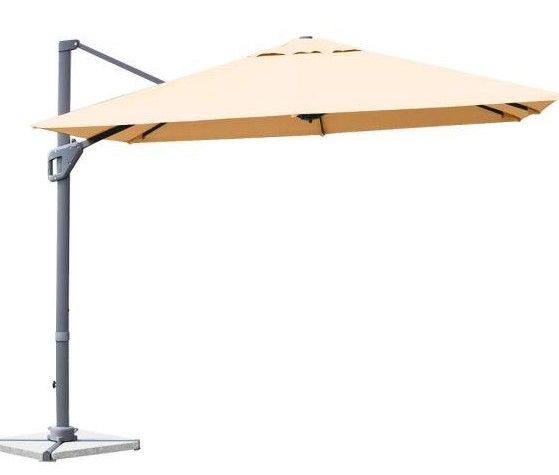 Photo 1 of 10 ft. Aluminum Pole Cantilever Solar Tilt Half Patio Umbrella in Beige
