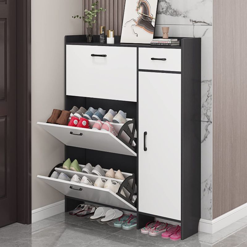 Photo 1 of 24 Pair Hidden Shoe Storage Cabinet with Doors, 3 Tier Free Standing Shoe Rack for Entryway, Tall Shoe Rack Shelf with Drawer for Closet
