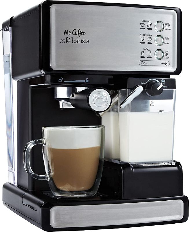 Photo 1 of Mr. Coffee Espresso and Cappuccino Machine, Programmable Coffee Maker with Automatic Milk Frother and 15-Bar Pump, Stainless Steel
