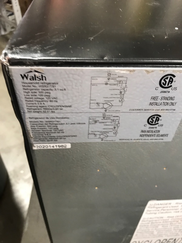 Photo 4 of **PARTS ONLY**

Walsh WSR31TS1 Compact Refrigerator,  Dual Door Fridge, Adjustable Mechanical Thermostat with True Freezer, Reversible Doors,3.1 Cu.Ft, Stainless Steel Look
