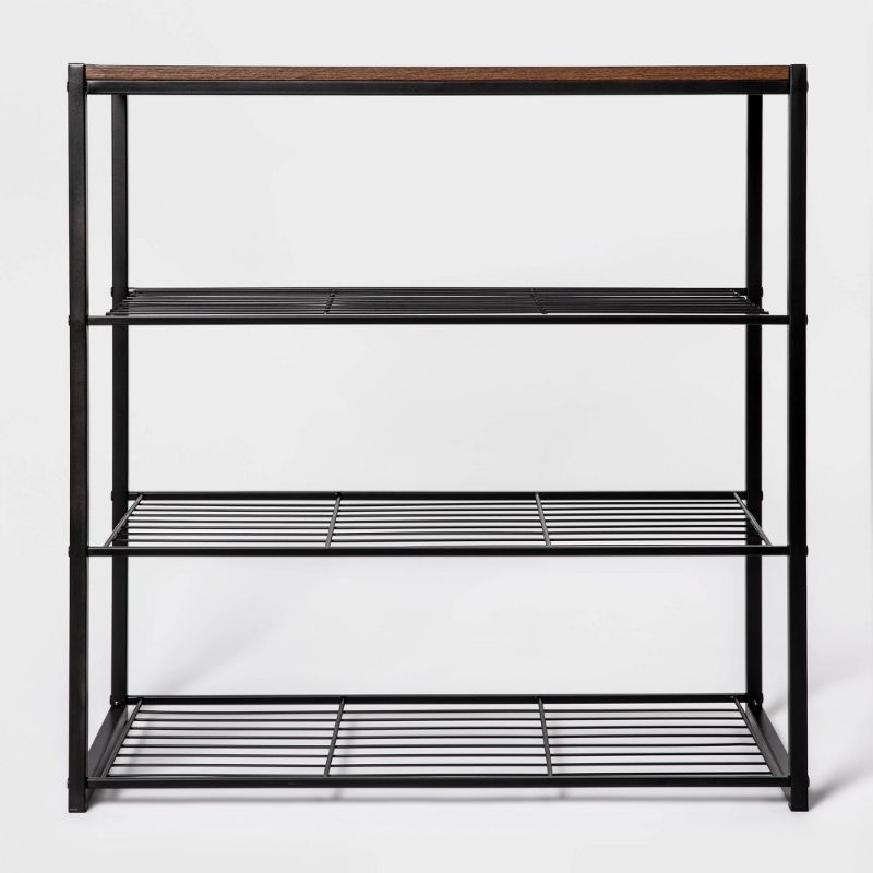 Photo 1 of 4 Tier Shoe Rack Walnut Wood Grain Top Black Matte - Threshold™
