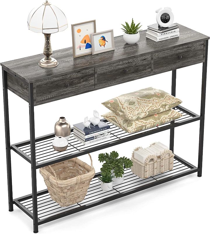 Photo 1 of Ecoprsio Console Table with 3 Drawers, 47 Inch Gray Sofa Table Entryway Table Narrow Long with Storage Shelves