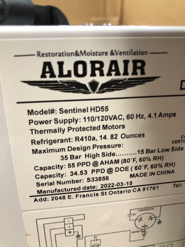 Photo 2 of ALORAIR Basement/Crawl Space Dehumidifiers Removal 120 PPD (Saturation), 55 Pint Commercial Dehumidifier, cETL Listed, Auto Defrosting, Optional Remote Monitoring
