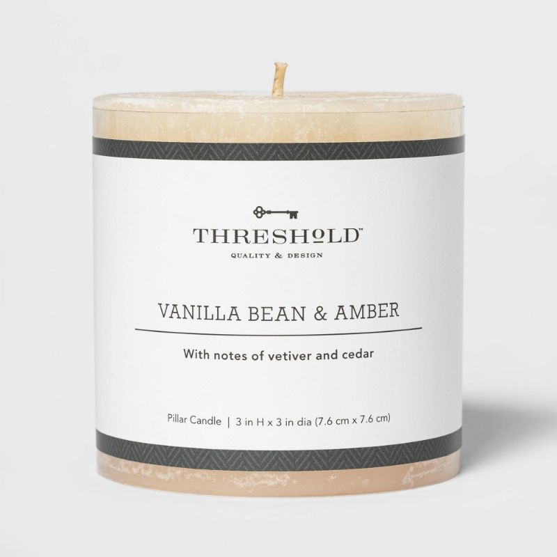 Photo 1 of 3" X 3" Pillar Vanilla Bean and Amber Candle - Threshold™
4 PACK 