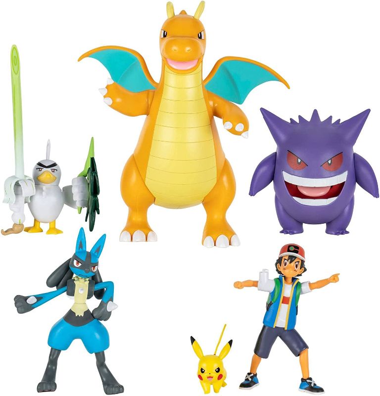 Photo 1 of Battle Fig Journeys Multipack (5pk) 3" Lucario Sirfetchd and 4.5" Ash & Pikachu (Journeys)
