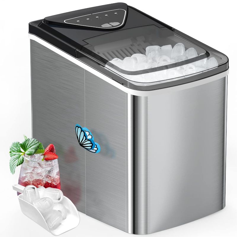 Photo 1 of Ice Maker Machine for Countertop, 9 Bullet Ice Cubes Ready in 6 Minutes, 26lbs in 24Hrs Portable Ice Maker Machine Self-Cleaning, 2 Sizes of Bullet-Shaped Ice for Home Kitchen Office Bar Party
