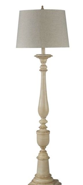 Photo 1 of 64" 3-way Distressed Beige Floor Lamp with Heather Oatmeal Hardback Fabric Shade (Includes Light Bulb) - StyleCraft

