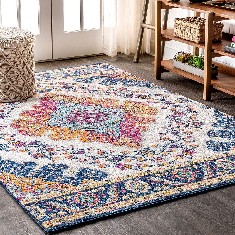 Photo 1 of  JONATHAN Bohemian FLAIR Boho Vintage Medallion Indoor Area Rug Floral Non Shedding, 8 X 10, Blue