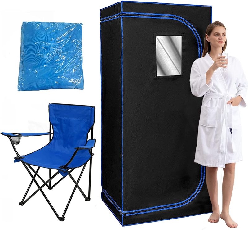 Photo 1 of ZONEMEL Portable Full Size Infrared Sauna, Home Spa Detox Therapy with Heated Floor Pad, Upgrade Reinforced Portable Chair, Sauna Robe (Black, L 31.5” x W 31.5” x H 70.9”)