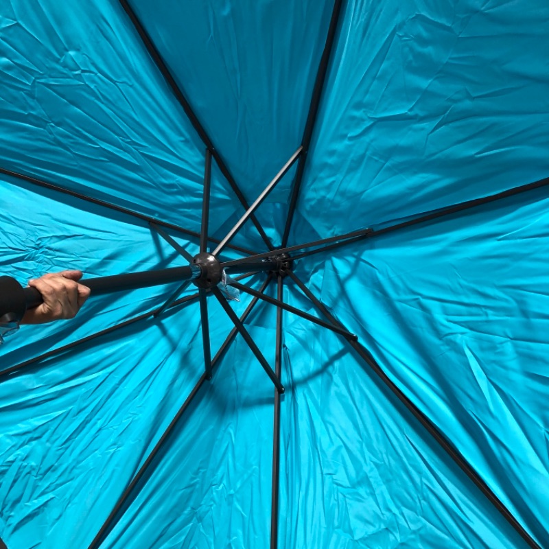 Photo 5 of Abba Patio 9ft Patio Umbrella Outdoor Umbrella Patio Market Table Umbrella with Push Button Tilt and Crank for Garden, Lawn, Deck, Backyard & Pool, Turquoise
