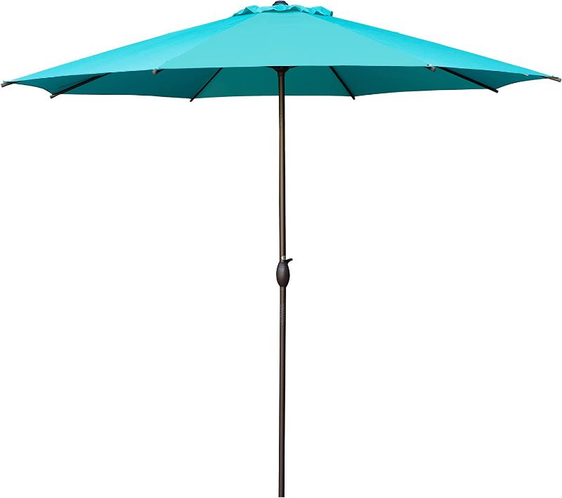 Photo 1 of Abba Patio 9ft Patio Umbrella Outdoor Umbrella Patio Market Table Umbrella with Push Button Tilt and Crank for Garden, Lawn, Deck, Backyard & Pool, Turquoise
